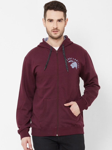 

Zeel Men Burgundy Solid Hooded Sweatshirt