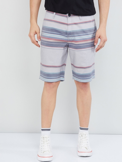 

max Men Grey Striped Regular Fit Regular Shorts