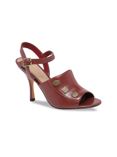 

CHARLES & KEITH Women Burgundy Embellished Heeled Mules