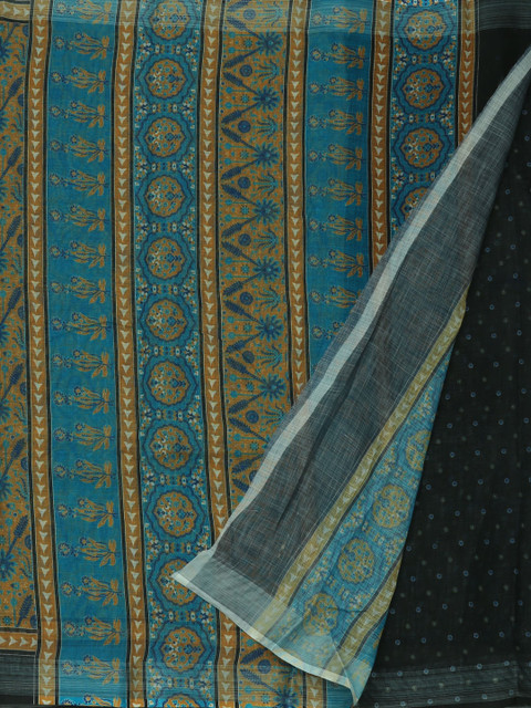 

Pothys Green & Mustard Yellow Pure Linen Woven Design Saree