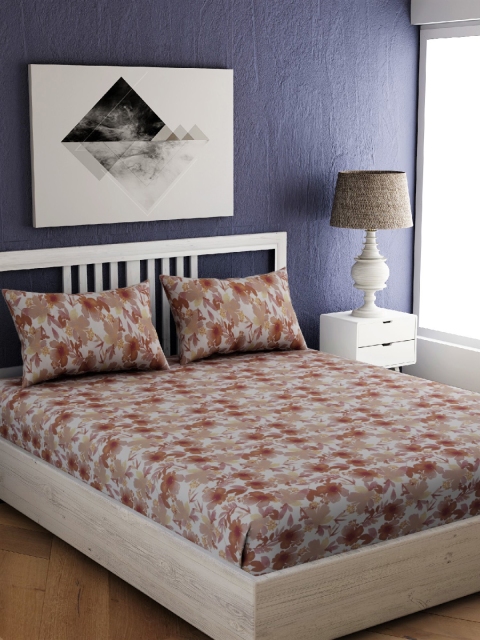 

EverHOME Beige Floral 210 TC Cotton 1 King Bedsheet with 2 Pillow Covers