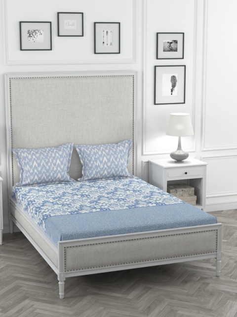 

Portico New York Blue Floral 144 TC Cotton 1 King Bedsheet with 2 Pillow Covers
