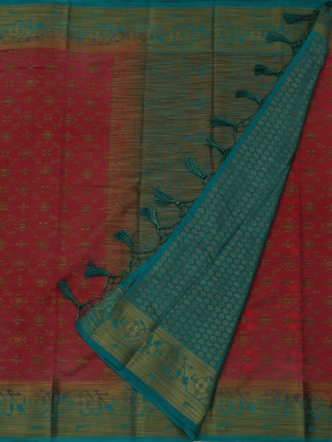 

Pothys Pink & Green Jute Silk Woven Design Saree
