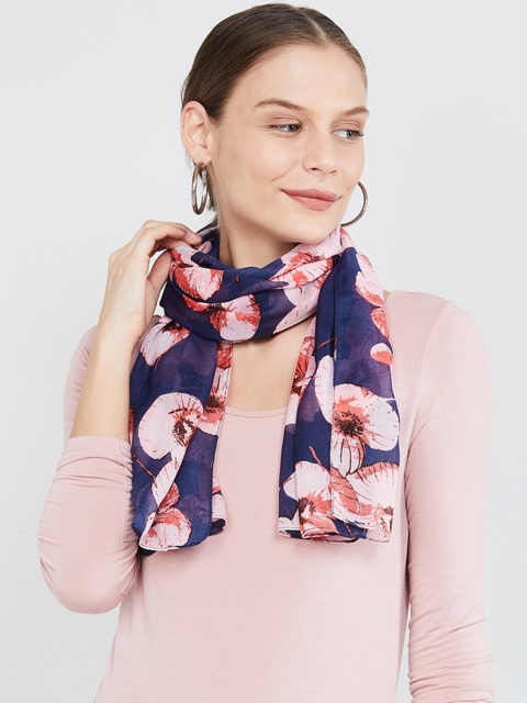 

max Women Navy Blue & Pink Floral Printed Scarf