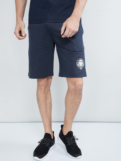 

max Men Navy Blue Solid Regular Fit Sports Shorts