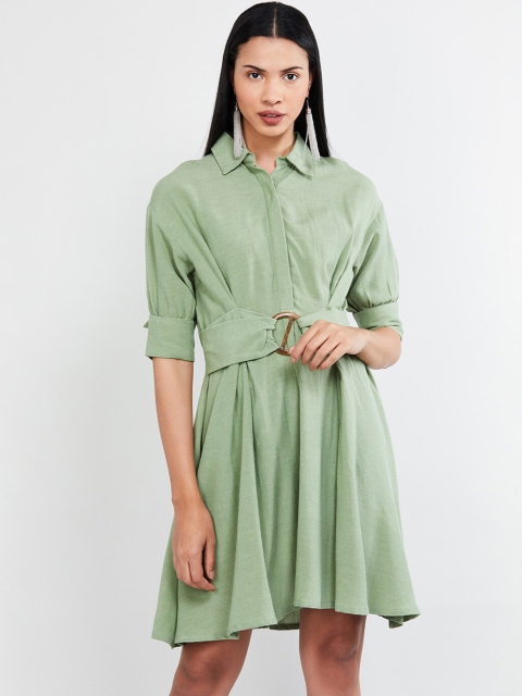 

max Women Green Solid Shirt Dress