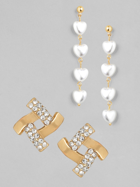 

Rubans Set Of 2 Gold-Plated & White Geometric Drop Earrings