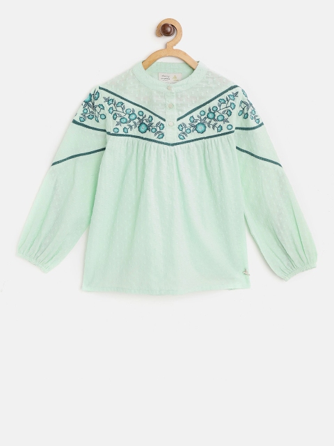 

Cherry Crumble Girls Green Self Design A-Line Top