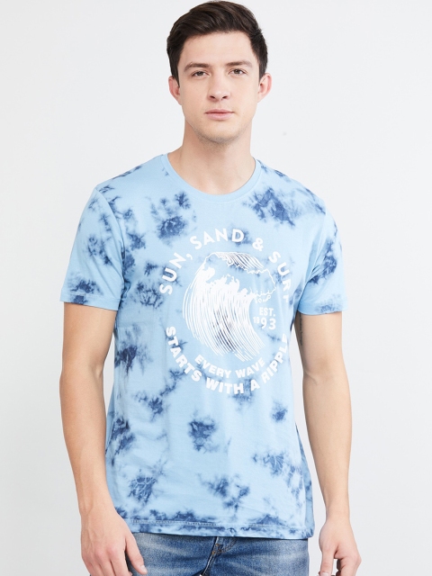 

max Men Blue Printed Round Neck T-shirt