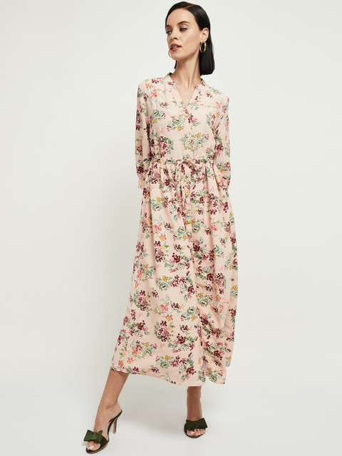 

max Women Peach-Coloured Floral Printed A-Line Dress