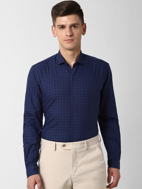 

Peter England Men Navy Blue Regular Fit Checked Formal Shirt
