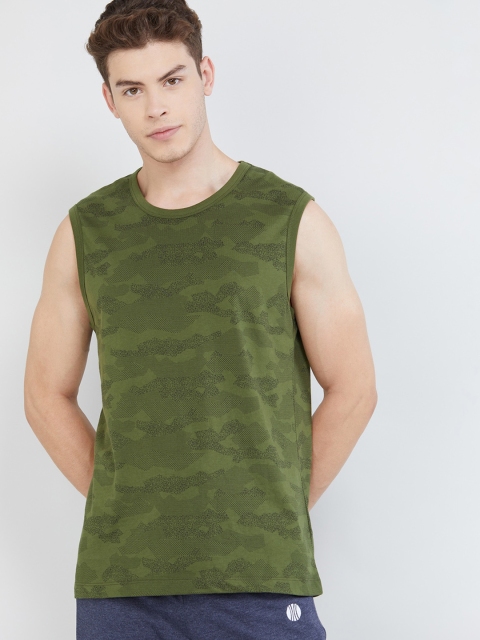 

max Men Green Printed Round Neck T-shirt