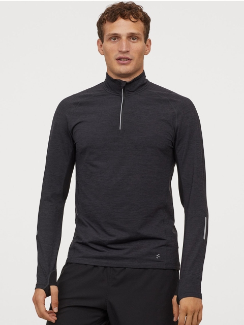 

H&M Men Black Solid Running Top Regular Fit