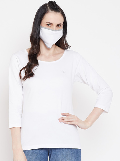 

Okane Women White Solid Round Neck T-shirt