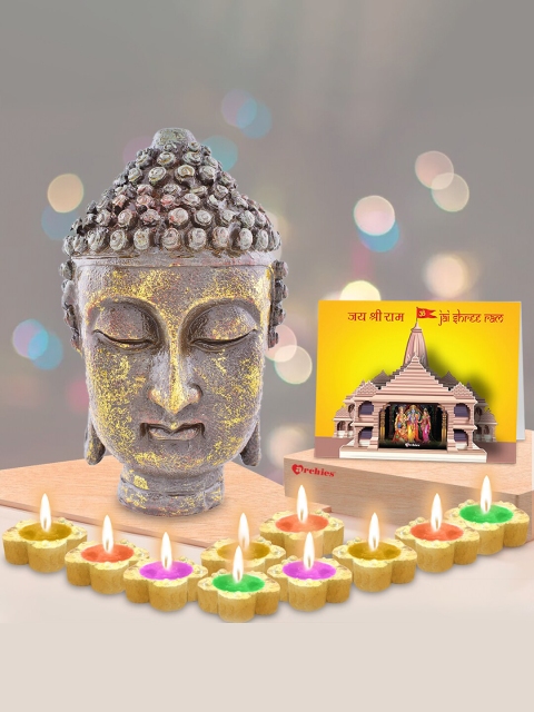 

Archies Grey & Gold-Toned Buddha Face & Candles Diwali Showpiece Gift Set