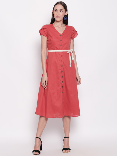 

Honey by Pantaloons Women Coral Solid A-Line Dress