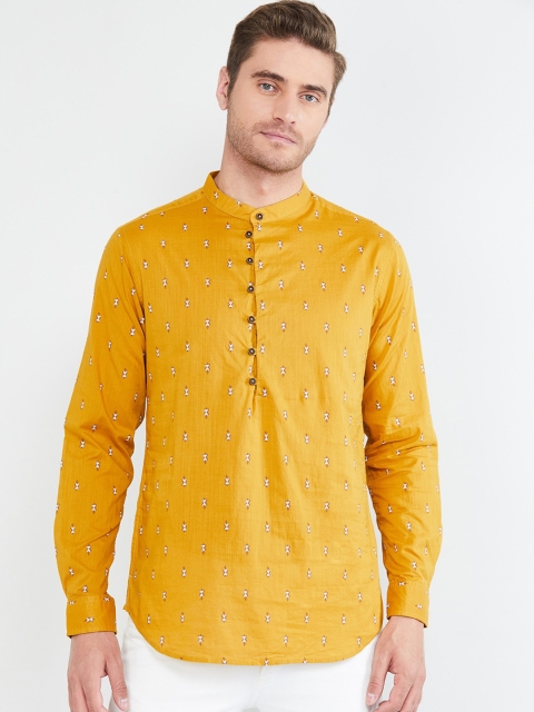 

max Men Yellow & White Ethnic Motifs Printed Cotton Kurta