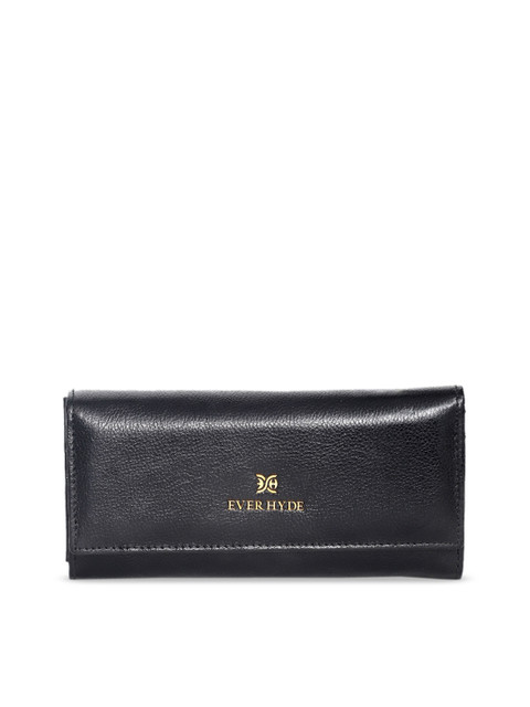 

EVER HYDE Black Solid Leather Envelope Clutch