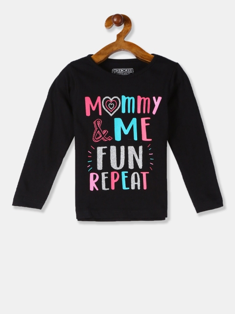 

Cherokee Girls Black & Pink Printed Round Neck T-shirt