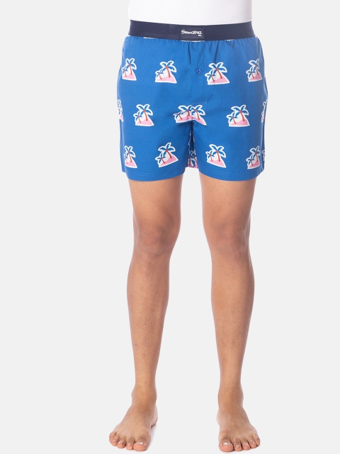 

Smugglerz Men Navy Blue & White Printed Pure Cotton Boxers PALM-TREE-BXR-NAVY-S