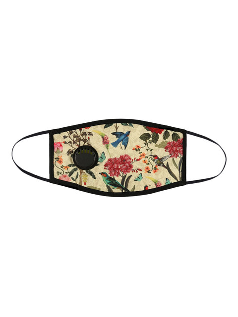 

India Circus by Krsnaa Mehta Unisex Beige & Pink Bird Land Printed 1-Ply Protective Outdoor Face Mask with Breathing Valve