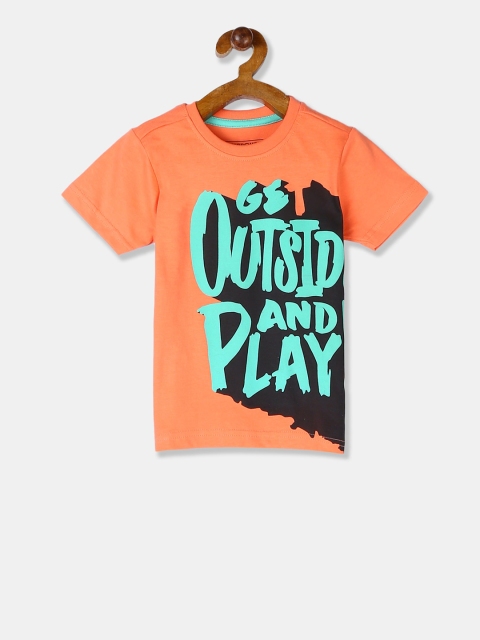 

Cherokee Boys Orange & Sea Green Printed Round Neck T-shirt