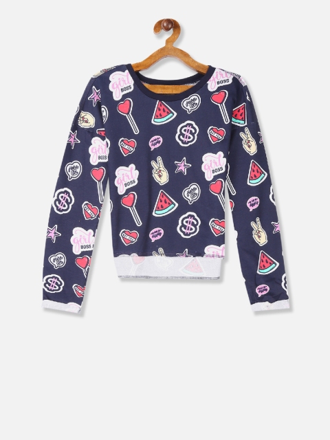

Cherokee Girls Blue & Pink Printed Round Neck T-shirt