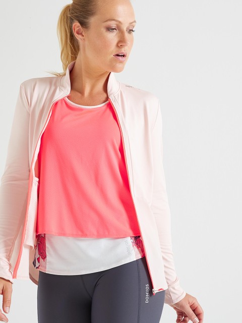 

Domyos By Decathlon Women Pink Solid Open Front Jacket