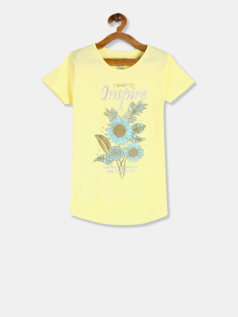 

Cherokee Girls Yellow Printed Round Neck T-shirt
