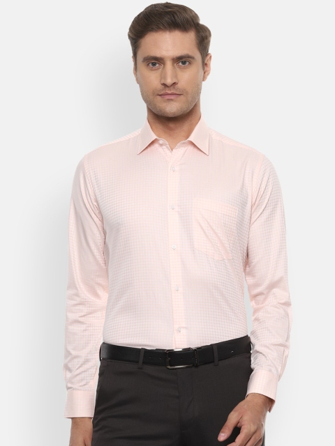 

Van Heusen Men Peach-Coloured Regular Fit Checked Formal Shirt