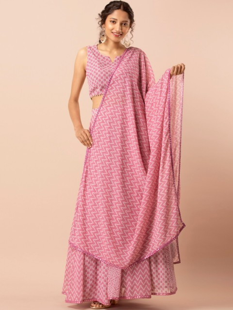

INDYA Pink & White Printed Dupatta
