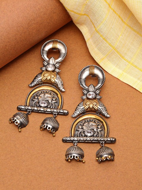

Melani Borsa Silver-Plated & Gold-Toned Contemporary Drop Earrings