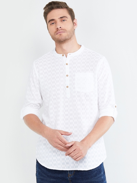 

max Men White Embroidered Straight Kurta