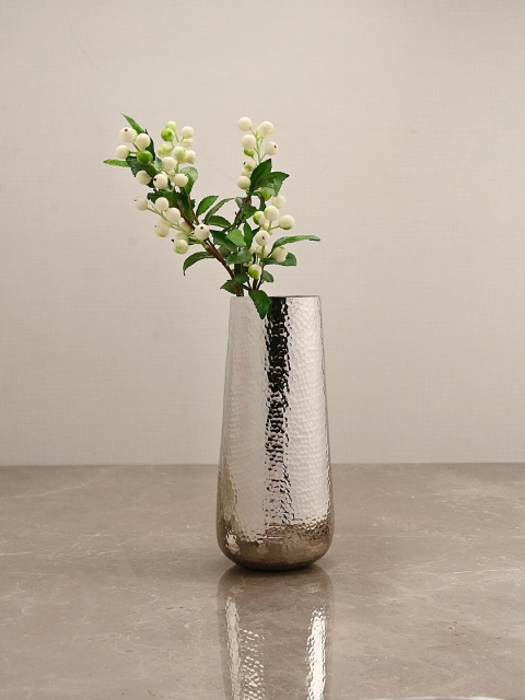 

Pure Home and Living Silver-Toned Small Hammered Decorative Flower Vase