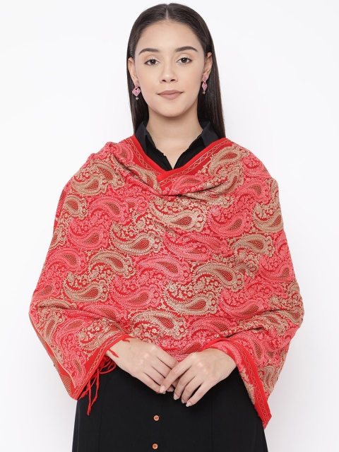 

Pashmoda Women Red & Brown Embroidered Pure Wool Stole