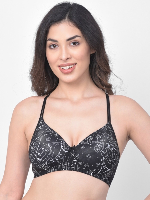 

Clovia Black Printed Non-Wired Lightly Padded T-shirt Bra BR1390P1336E