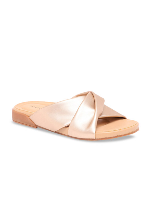 

CHARLES & KEITH Women Rose Gold Solid PU Open Toe Flats