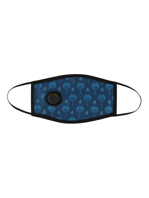 

India Circus by Krsnaa Mehta Unisex Blue Palm Palette Printed 1-Ply Protective Outdoor Face Mask with Breathing Valve