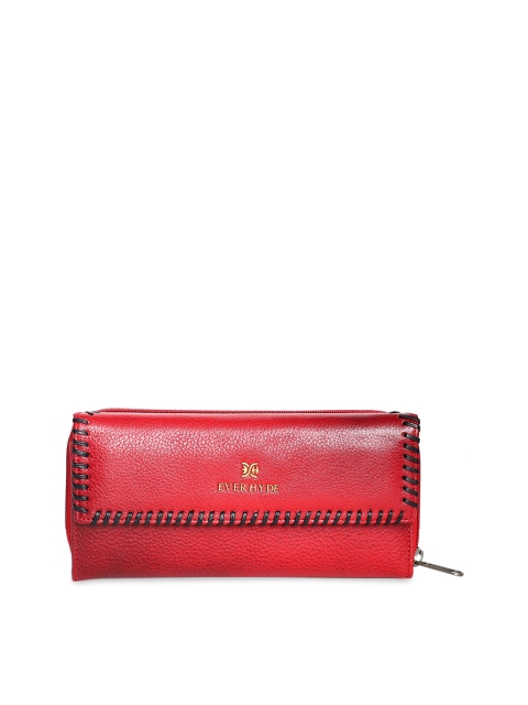 EVER HYDE Red Solid Envelope Leather Clutch