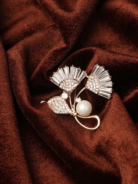 

Adwitiya Collection Rose Gold-Toned Stone Studded FlowerShaped Brooch