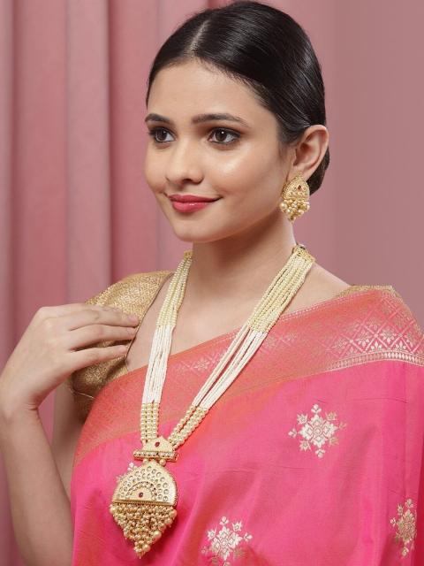 

Melani Borsa Gold-Plated & Off-White Stone Studded Handcrafted Jewellery Set