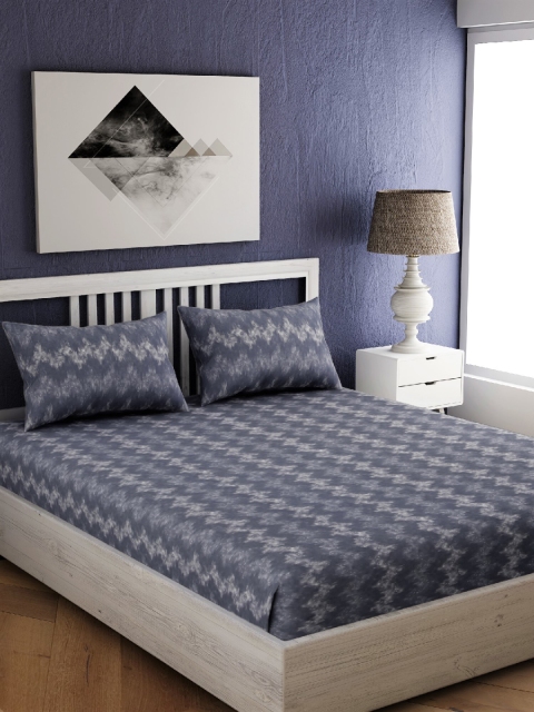

EverHOME Grey & Blue Geometric 210 TC Cotton 1 King Bedsheet with 2 Pillow Covers