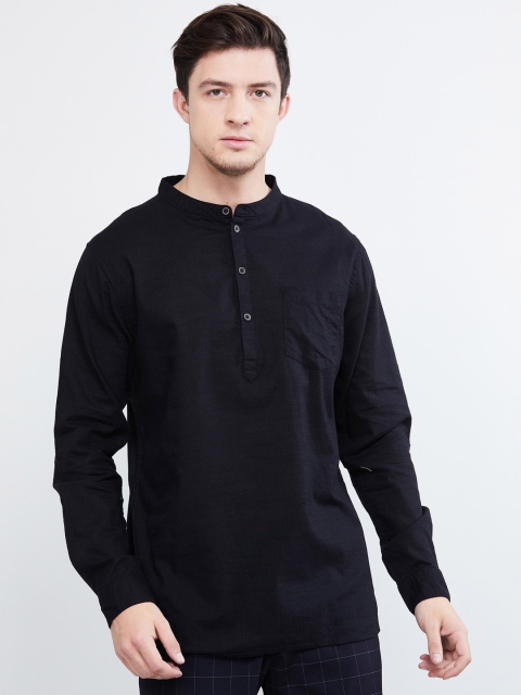 

max Men Black Solid Straight Kurta