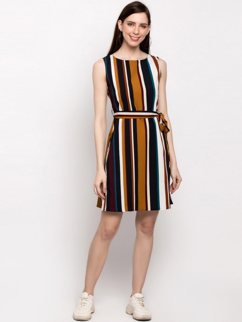 

Slenor Women Multicoloured Striped A-Line Dress, Multi