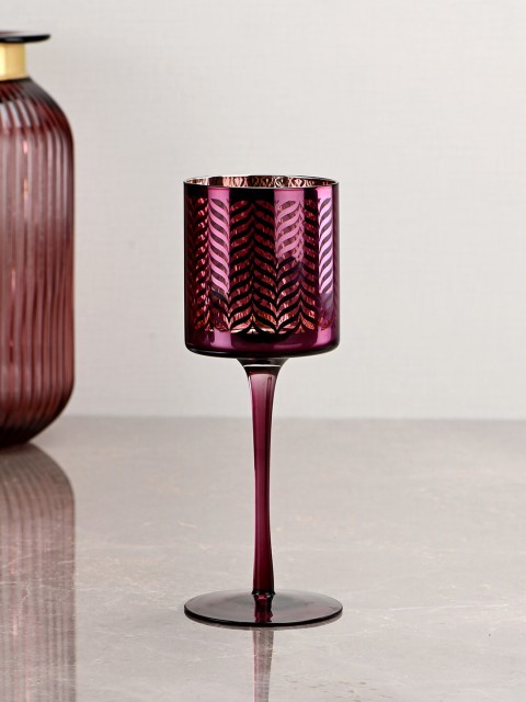

Pure Home and Living Purple Large Leaf Pattern Stemmed Candle Holder