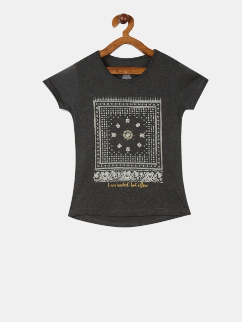 

Cherokee Girls Charcoal Grey Printed Round Neck T-shirt
