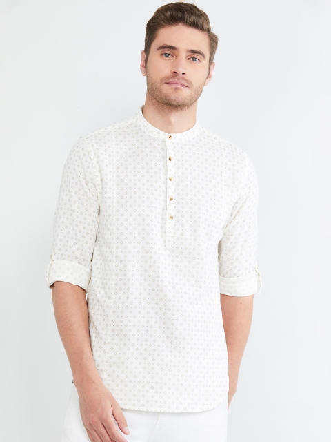 

max Men Off-White & Beige Printed Straight Kurta