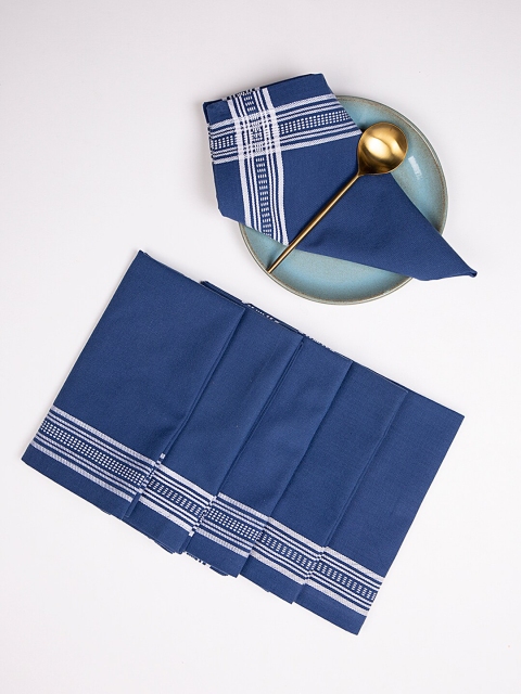 

ellementry Navy Blue Set of 6 Striped Border Table Napkins