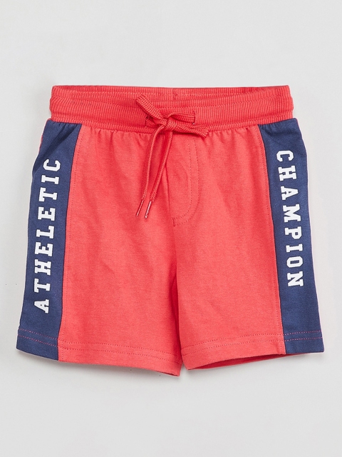 

max Boys Coral Red & Navy Blue Printed Regular Shorts
