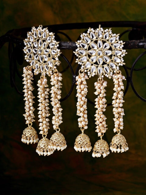 

Melani Borsa Gold-Toned & Off-White Circular Jhumkas